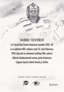 2014-15 Cardset Finland - Ghost Goalies 2 #GGII6 Hannu Toivonen Back