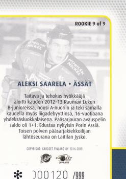 2014-15 Cardset Finland - Rookies #ROOKIE9 Aleksi Saarela Back
