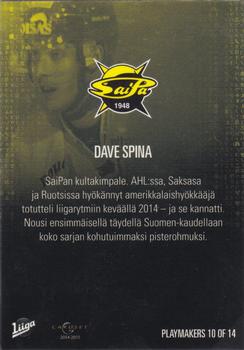 2014-15 Cardset Finland - Sixth Sense #PLAYMAKERS 10 Dave Spina Back