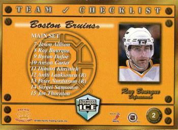 1998-99 Pacific Dynagon Ice - Team Checklists #2 Ray Bourque Back