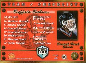 1998-99 Pacific Dynagon Ice - Team Checklists #3 Dominik Hasek Back