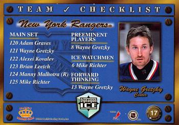 1998-99 Pacific Dynagon Ice - Team Checklists #17 Wayne Gretzky Back