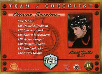 1998-99 Pacific Dynagon Ice - Team Checklists #18 Alexei Yashin Back