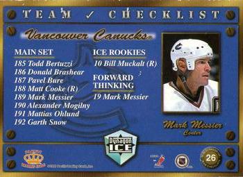 1998-99 Pacific Dynagon Ice - Team Checklists #26 Mark Messier Back