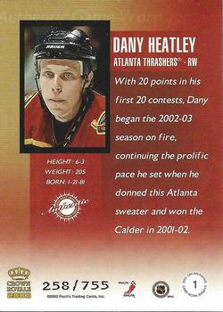 2002-03 Pacific Crown Royale - Game-Worn Jerseys #1 Dany Heatley Back
