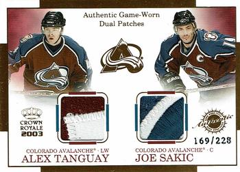 2002-03 Pacific Crown Royale - Game-Worn Dual Patches #6 Alex Tanguay / Joe Sakic Front