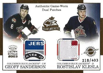 2002-03 Pacific Crown Royale - Game-Worn Dual Patches #7 Geoff Sanderson / Rostislav Klesla Front