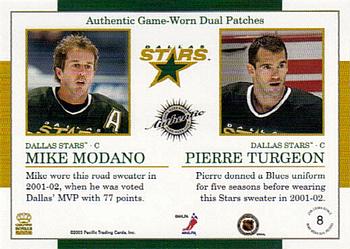 2002-03 Pacific Crown Royale - Game-Worn Dual Patches #8 Mike Modano / Pierre Turgeon Back