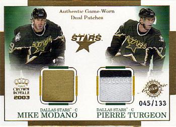 2002-03 Pacific Crown Royale - Game-Worn Dual Patches #8 Mike Modano / Pierre Turgeon Front