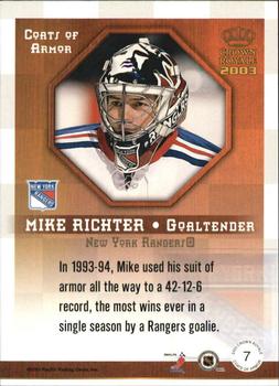 2002-03 Pacific Crown Royale - Coats of Armor #7 Mike Richter Back