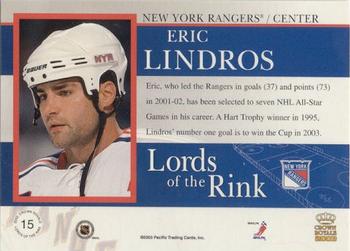 2002-03 Pacific Crown Royale - Lords of the Rink #15 Eric Lindros Back