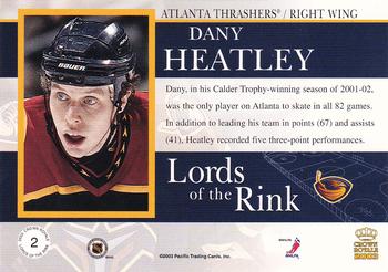 2002-03 Pacific Crown Royale - Lords of the Rink #2 Dany Heatley Back
