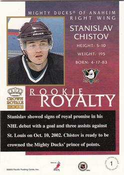2002-03 Pacific Crown Royale - Rookie Royalty #1 Stanislav Chistov Back