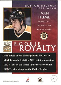 2002-03 Pacific Crown Royale - Rookie Royalty #4 Ivan Huml Back