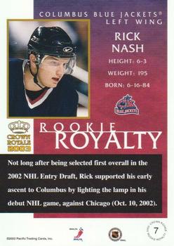 2002-03 Pacific Crown Royale - Rookie Royalty #7 Rick Nash Back