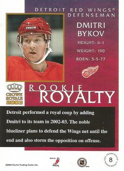 2002-03 Pacific Crown Royale - Rookie Royalty #8 Dmitri Bykov Back