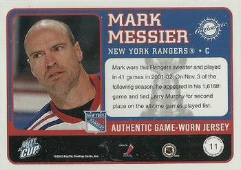 2002-03 Pacific Quest for the Cup - Jerseys #11 Mark Messier Back