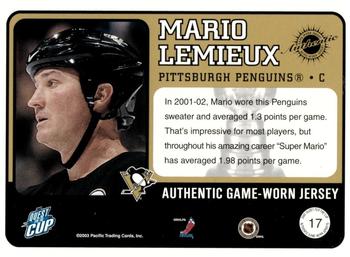 2002-03 Pacific Quest for the Cup - Jerseys #17 Mario Lemieux Back