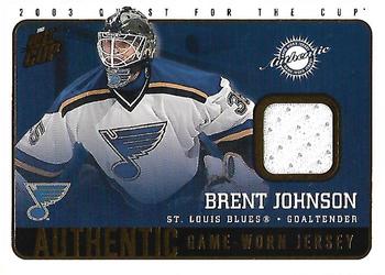 2002-03 Pacific Quest for the Cup - Jerseys #18 Brent Johnson Front
