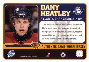 2002-03 Pacific Quest for the Cup - Jerseys #1 Dany Heatley Back