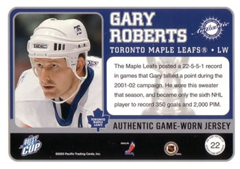 2002-03 Pacific Quest for the Cup - Jerseys #22 Gary Roberts Back
