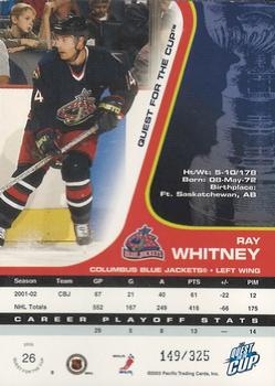 2002-03 Pacific Quest for the Cup - Gold #26 Ray Whitney Back