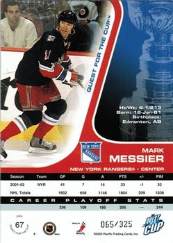 2002-03 Pacific Quest for the Cup - Gold #67 Mark Messier Back