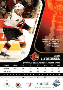 2002-03 Pacific Quest for the Cup - Gold #68 Daniel Alfredsson Back