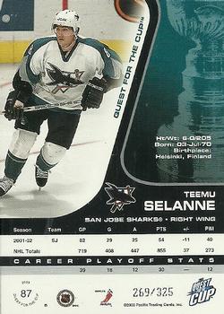 2002-03 Pacific Quest for the Cup - Gold #87 Teemu Selanne Back