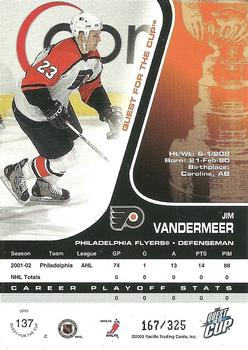 2002-03 Pacific Quest for the Cup - Gold #137 Jim Vandermeer Back