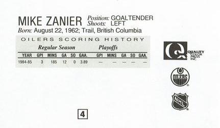 1988-89 Edmonton Oilers Action Magazine Tenth Anniversary Commemerative #4 Mike Zanier Back