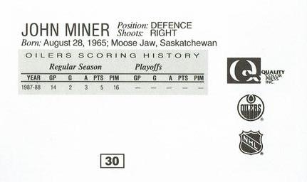 1988-89 Edmonton Oilers Action Magazine Tenth Anniversary Commemerative #30 John Miner Back