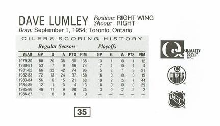 1988-89 Edmonton Oilers Action Magazine Tenth Anniversary Commemerative #35 Dave Lumley Back