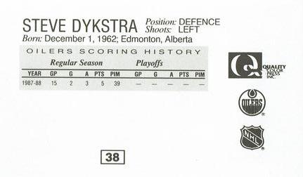 1988-89 Edmonton Oilers Action Magazine Tenth Anniversary Commemerative #38 Steve Dykstra Back