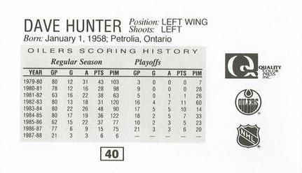 1988-89 Edmonton Oilers Action Magazine Tenth Anniversary Commemerative #40 Dave Hunter Back