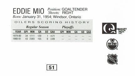 1988-89 Edmonton Oilers Action Magazine Tenth Anniversary Commemerative #51 Eddie Mio Back