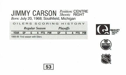 1988-89 Edmonton Oilers Action Magazine Tenth Anniversary Commemerative #53 Jimmy Carson Back