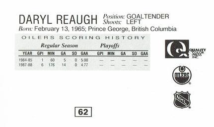 1988-89 Edmonton Oilers Action Magazine Tenth Anniversary Commemerative #62 Daryl Reaugh Back