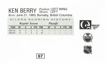 1988-89 Edmonton Oilers Action Magazine Tenth Anniversary Commemerative #67 Ken Berry Back