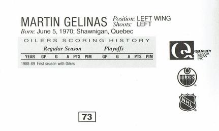 1988-89 Edmonton Oilers Action Magazine Tenth Anniversary Commemerative #73 Martin Gelinas Back