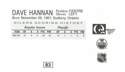1988-89 Edmonton Oilers Action Magazine Tenth Anniversary Commemerative #83 Dave Hannan Back