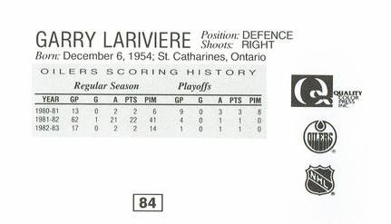 1988-89 Edmonton Oilers Action Magazine Tenth Anniversary Commemerative #84 Garry Lariviere Back