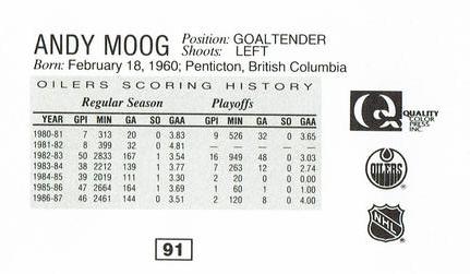 1988-89 Edmonton Oilers Action Magazine Tenth Anniversary Commemerative #91 Andy Moog Back