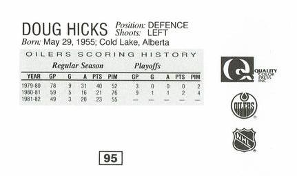 1988-89 Edmonton Oilers Action Magazine Tenth Anniversary Commemerative #95 Doug Hicks Back