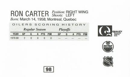 1988-89 Edmonton Oilers Action Magazine Tenth Anniversary Commemerative #98 Ron Carter Back