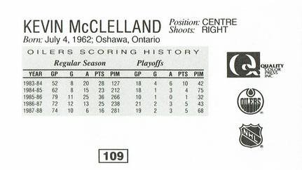 1988-89 Edmonton Oilers Action Magazine Tenth Anniversary Commemerative #109 Kevin McClelland Back