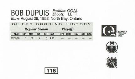 1988-89 Edmonton Oilers Action Magazine Tenth Anniversary Commemerative #118 Bob Dupuis Back