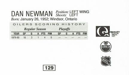 1988-89 Edmonton Oilers Action Magazine Tenth Anniversary Commemerative #129 Dan Newman Back