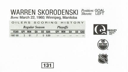 1988-89 Edmonton Oilers Action Magazine Tenth Anniversary Commemerative #131 Warren Skorodenski Back