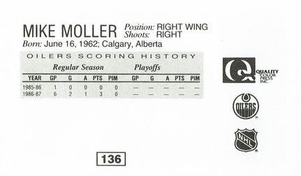 1988-89 Edmonton Oilers Action Magazine Tenth Anniversary Commemerative #136 Mike Moller Back